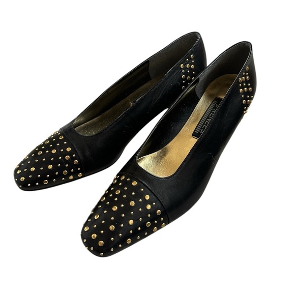 J Renee Vintage 80’s/90’s Black Leather Pumps with Gold Studs Size 7M rocker EUC - Picture 1 of 8